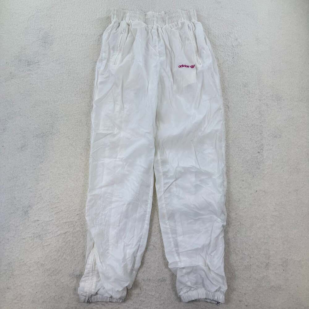 Vintage 80s Windbreaker Adidas Women's White Nylon Track Pants Jogger Size Small